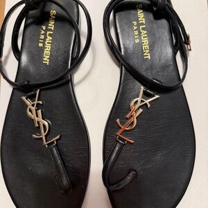 Saint Laurent Cassandra Leather YSL Slingback Sandals